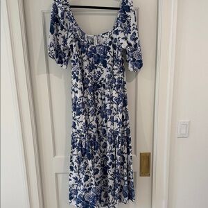 Anthropologie Blue and White Floral Midi Dress